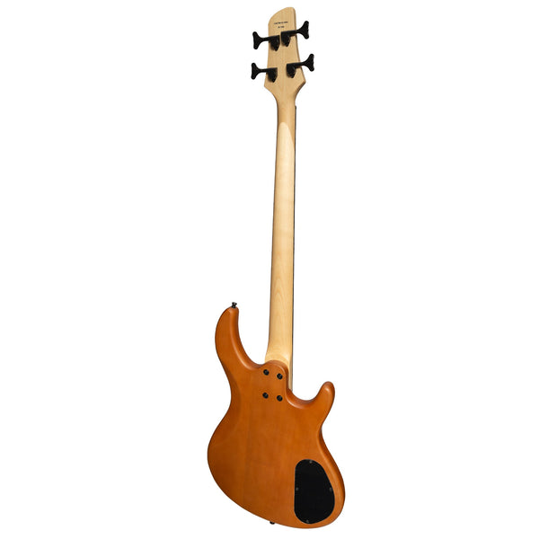 J&D 'Legacy Series' 4 String Mahogany & Spalted Maple T-Style Contemporary Electric Bass Guitar Left Handed