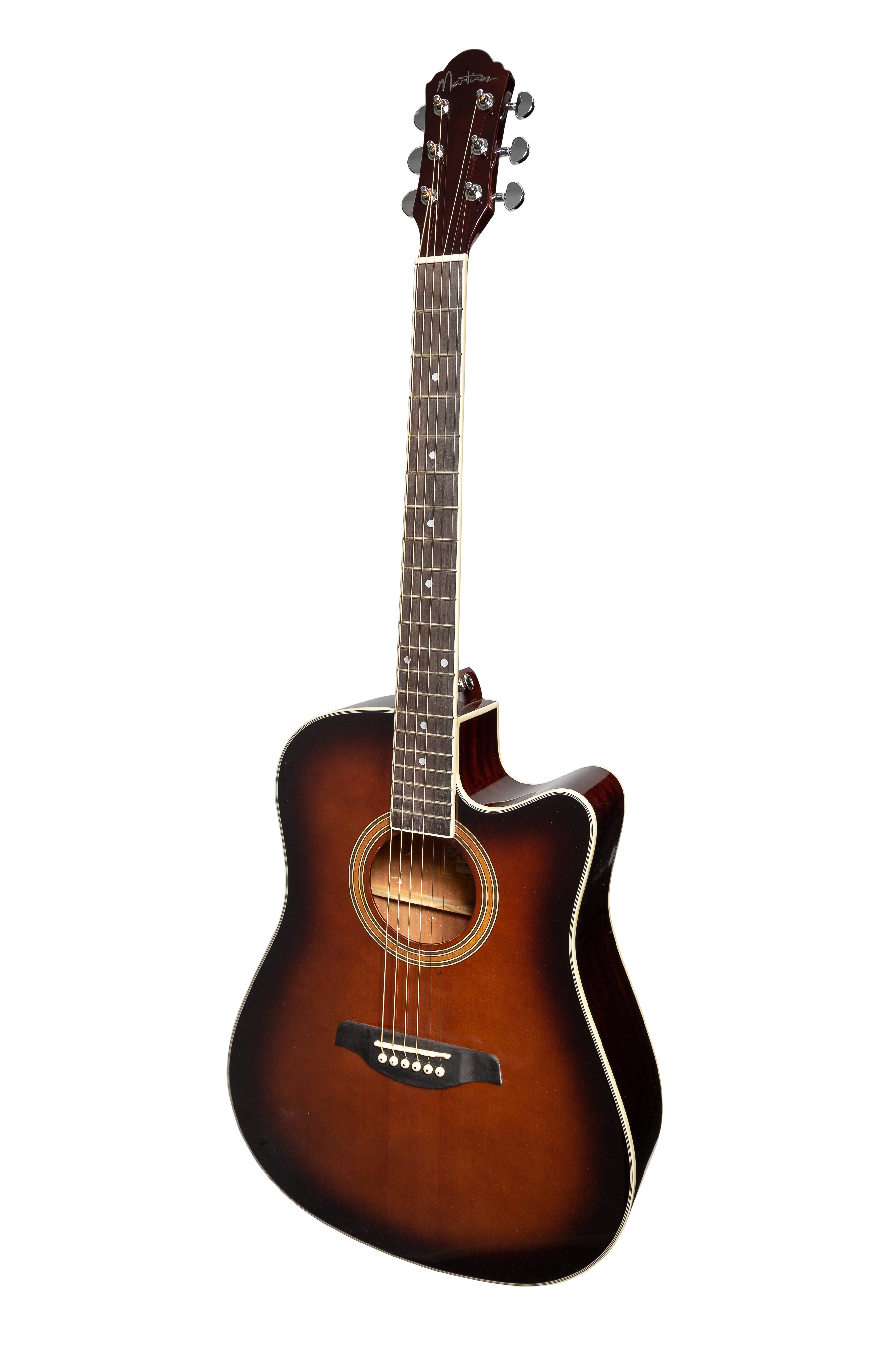 Martinez '41 Series' Dreadnought Acoustic Guitar. Cut-away Gloss Finish (Gloss Brown Burst)