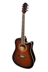 Martinez '41 Series' Dreadnought Acoustic Guitar. Cut-away Gloss Finish (Gloss Brown Burst)