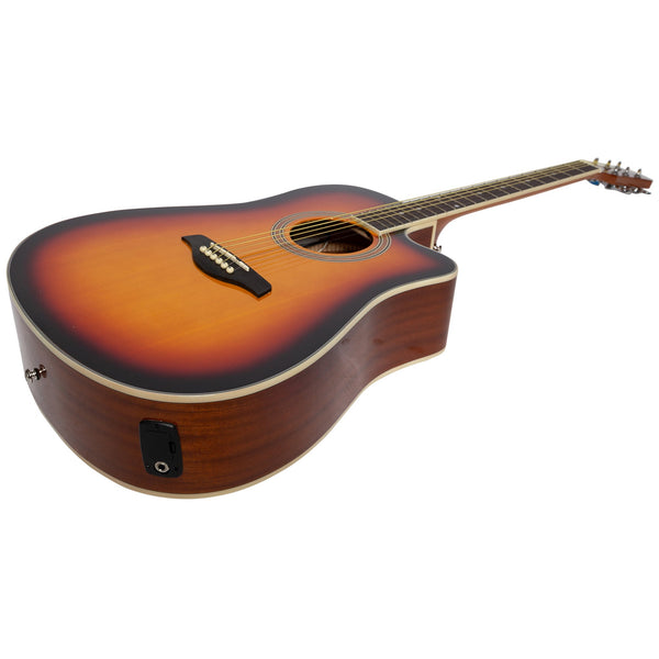 Martinez '41 Series' Dreadnought Acoustic Guitar. Cut-away Gloss Finish (Gloss Tobacco Burst) (Copy)