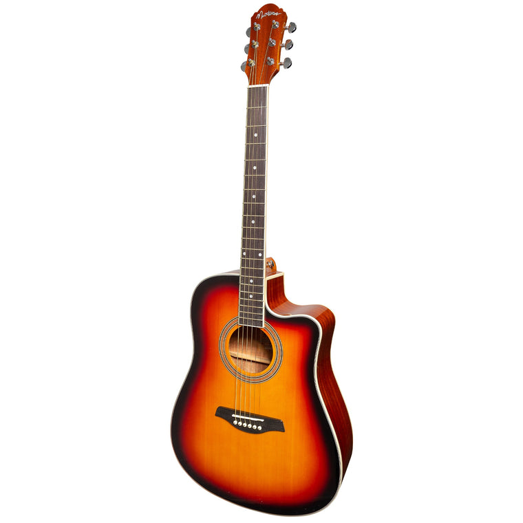 Martinez '41 Series' Dreadnought Acoustic Guitar. Cut-away Gloss Finish (Gloss Tobacco Burst) (Copy)