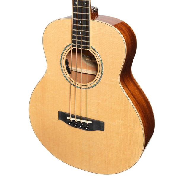 Timberidge '1 Series' Spruce Solid Top Acoustic-Electric Bass Travel Guitar with Gig Bag (Natural Gloss)