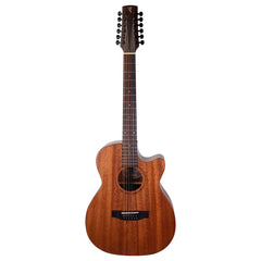 Timberidge 'Messenger Series' 12-String Mahogany Solid Top Acoustic-Electric Small Body Cutaway Guitar (Natural Satin)