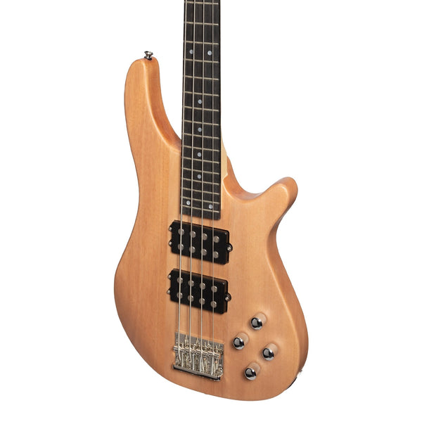 Casino '24 Series' Mahogany Tune-Style Electric Bass Guitar and 15 Watt Amplifier Pack (Natural Satin)