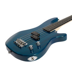 Casino '24 Series' Short Scale Tune-Style Electric Bass Guitar and 15 Watt Amplifier Pack (Transparent Blue)