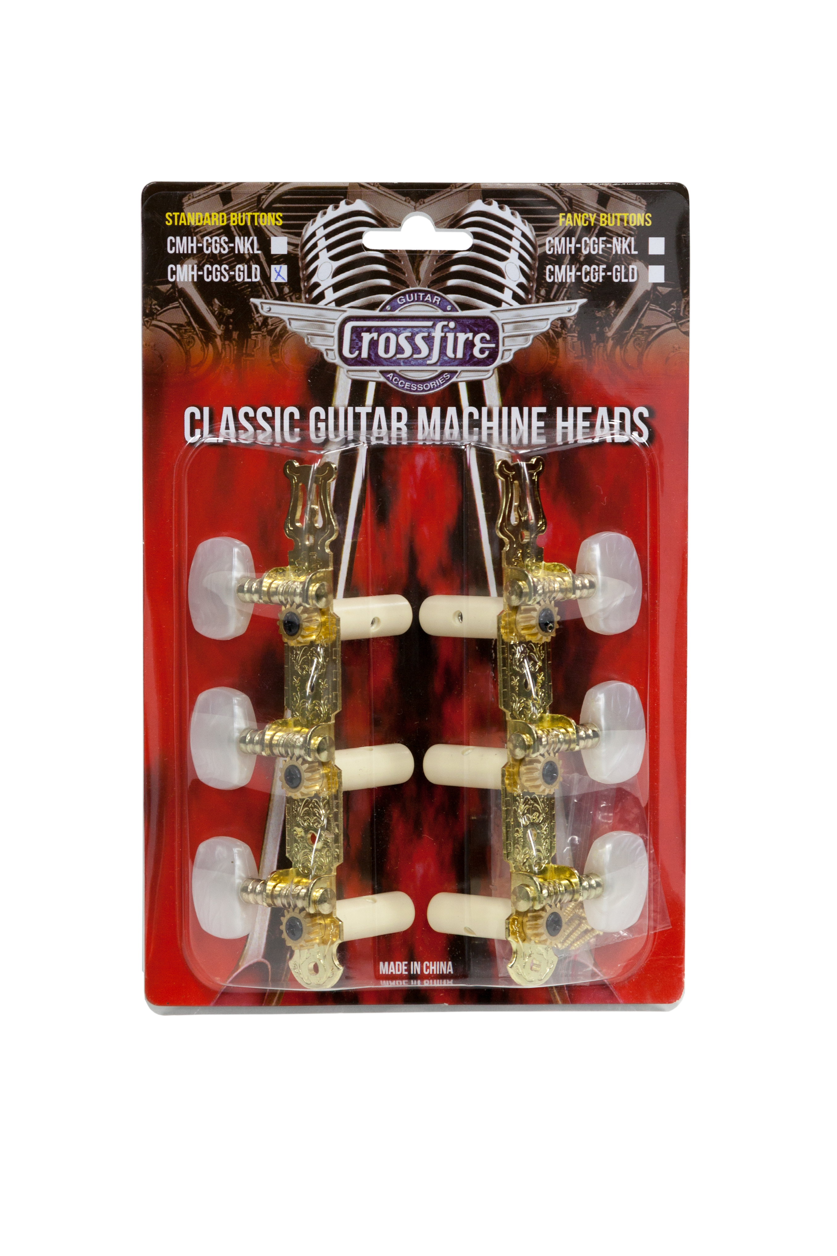 Crossfire Classical Guitar Machine Head Set (Gold with Buttons)-CMH-CGS-GLD