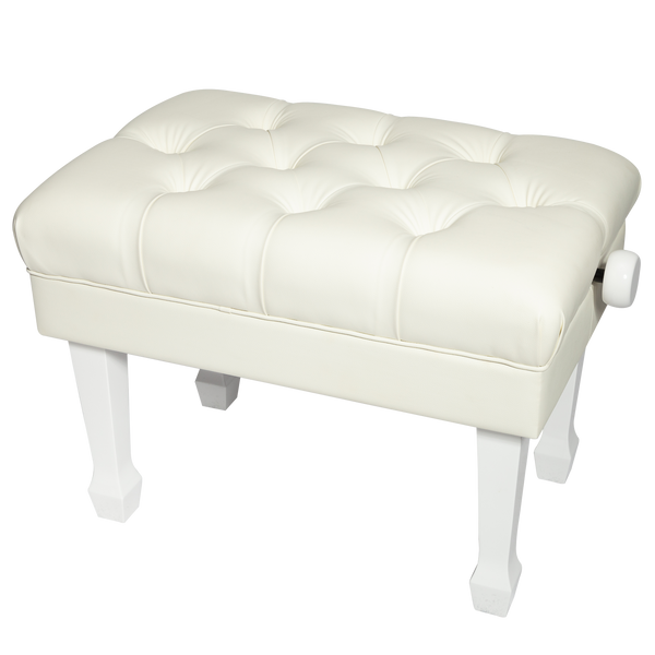 Crown Deluxe Skirted & Tufted Hydraulic Height Adjustable Piano Bench (White)