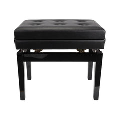 Crown Deluxe Tufted Height Adjustable Piano Stool with Storage Compartment (Black)