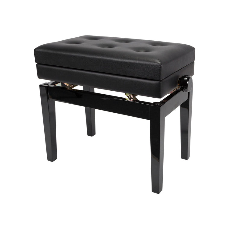 Crown Deluxe Tufted Height Adjustable Piano Stool with Storage Compartment (Black)