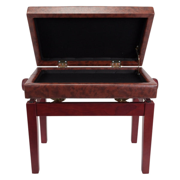 Crown Deluxe Tufted Height Adjustable Piano Stool with Storage Compartment (Mahogany)