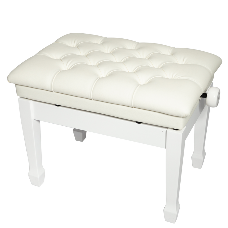 Crown Deluxe Tufted Hydraulic  Height Adjustable Piano Bench (White)