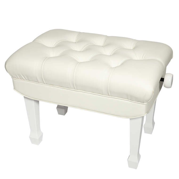 Crown Premium Skirted & Tufted Hydraulic Height Adjustable Piano Bench (White)