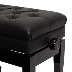 Crown Tufted Height Adjustable Piano Stool with Storage Compartment (Black)