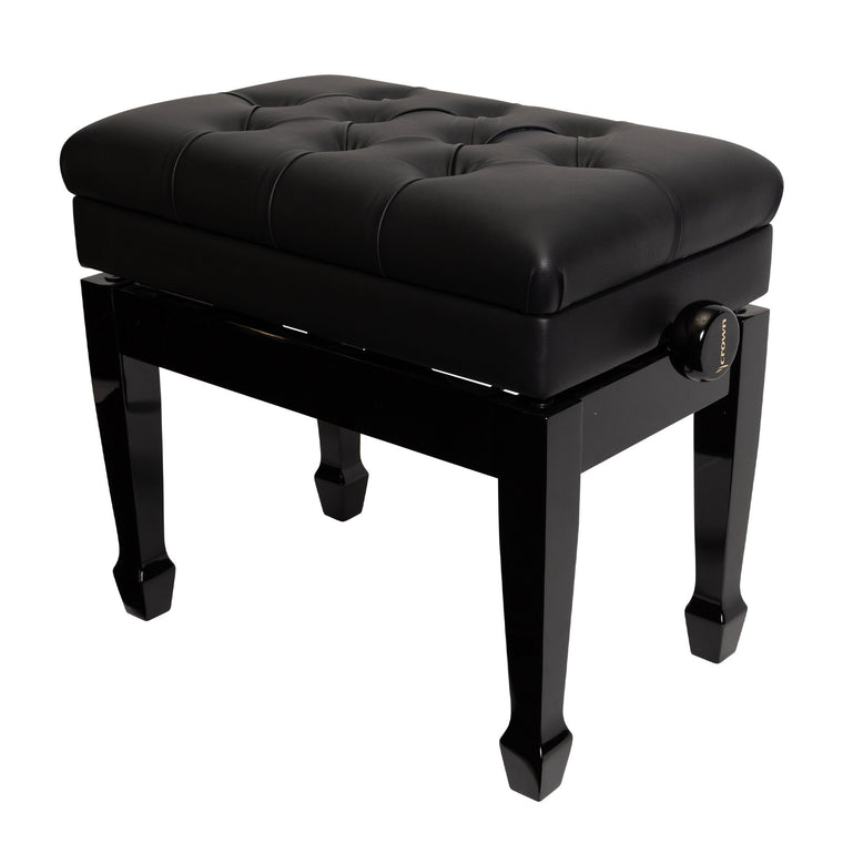 Crown Tufted Height Adjustable Piano Stool with Storage Compartment (Black)