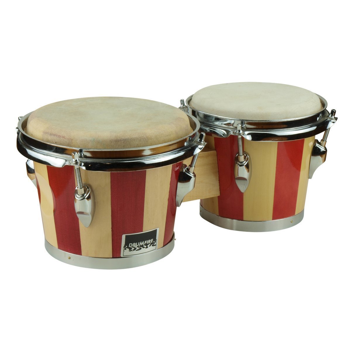 Drumfire 6.5" and 7.5" Striped Wood Bongos (Natural Brown)-DFP-DB5-NBR