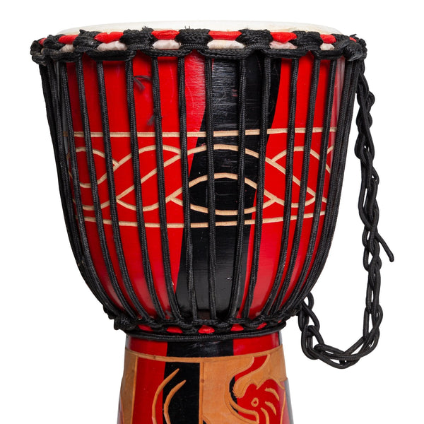 Drumfire 'Majestic Series' 10" Natural Hide Traditional Rope Djembe (Red)