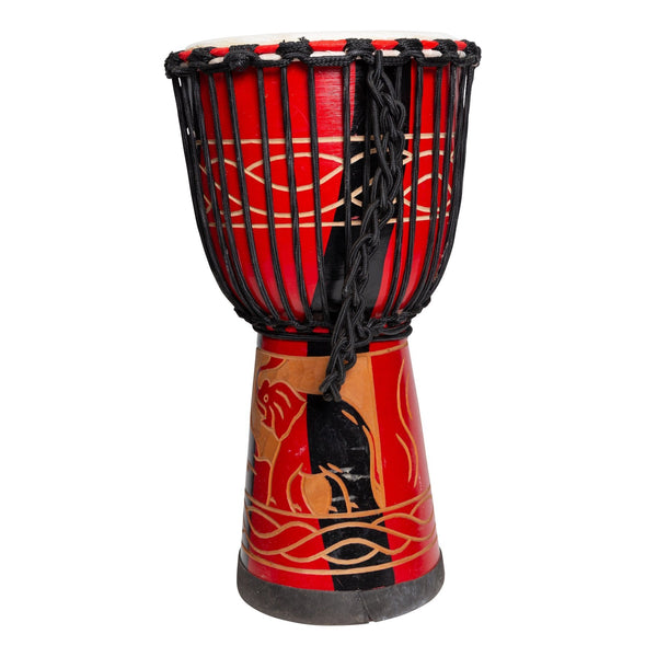 Drumfire 'Majestic Series' 10" Natural Hide Traditional Rope Djembe (Red)