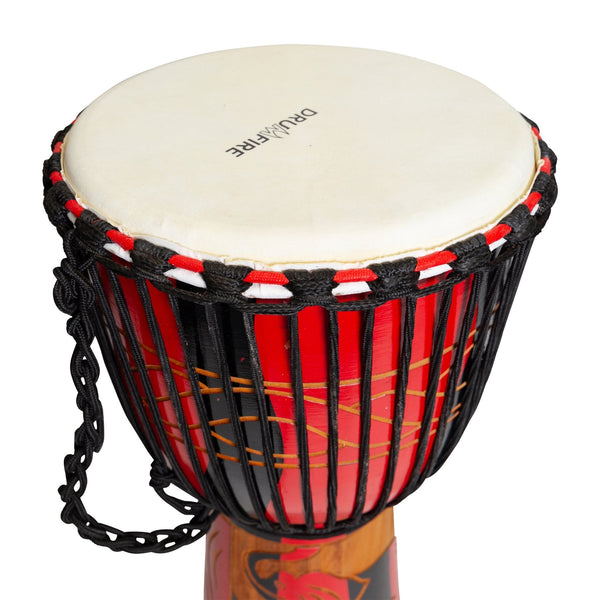 Drumfire 'Majestic Series' 12" Natural Hide Traditional Rope Djembe (Red)