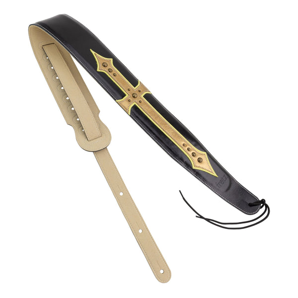 Fretz Premium Padded Leather Adjustable Guitar Strap (Gold Cross)-FGST-PL14-CFBRN