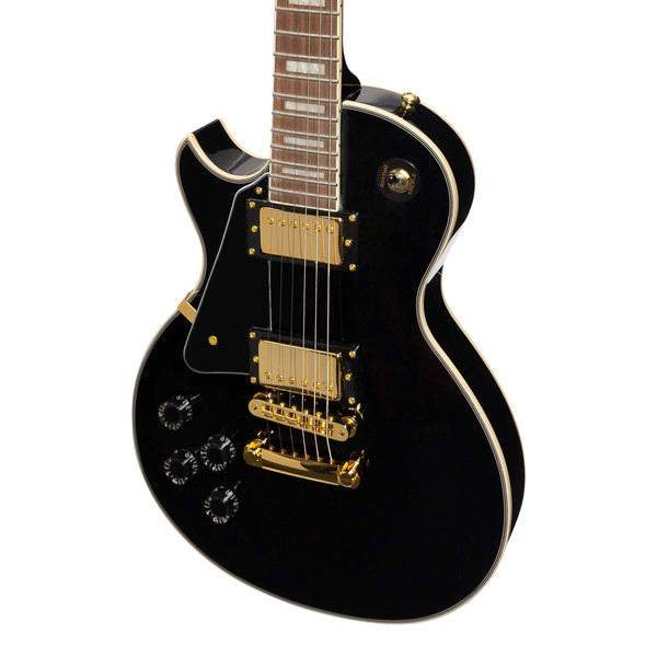 J&D Luthiers Left Handed LP-Custom Style Electric Guitar (Black)