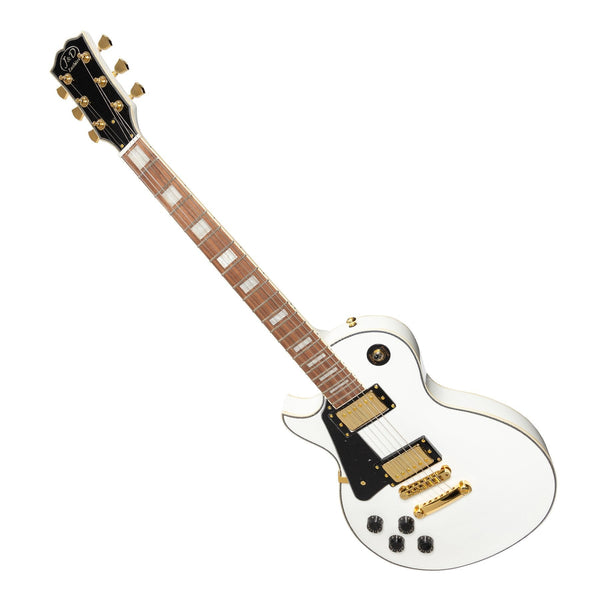 J&D Luthiers Left Handed LP-Custom Style Electric Guitar (White)