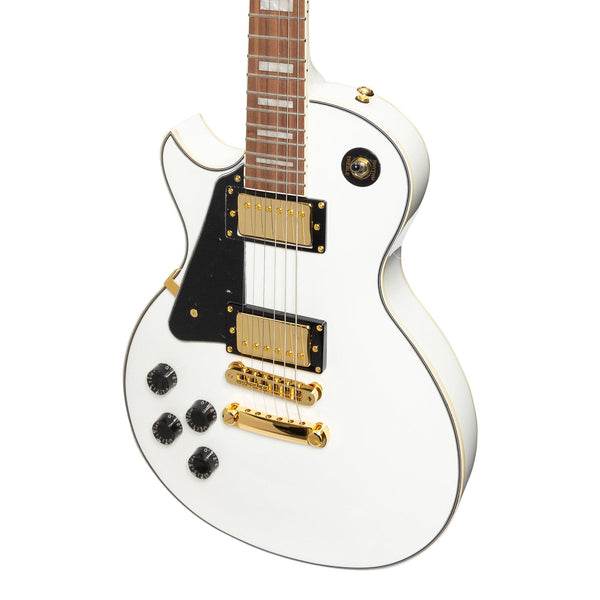 J&D Luthiers Left Handed LP-Custom Style Electric Guitar (White)