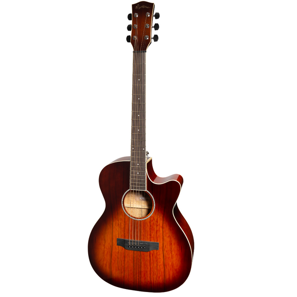 Martinez '31 Series' Daowood Small Body Acoustic-Electric Cutaway Guitar (African Brownburst)