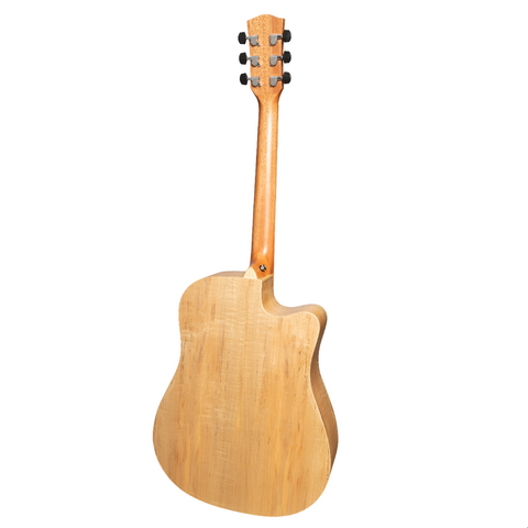 Martinez '31 Series' Spalted Maple Acoustic-Electric Dreadnought Cutaway Guitar Left Handed (Natural Satin)