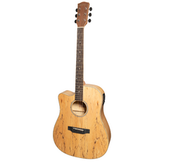 Martinez '31 Series' Spalted Maple Acoustic-Electric Dreadnought Cutaway Guitar Left Handed (Natural Satin)-MDC-31SML-NST