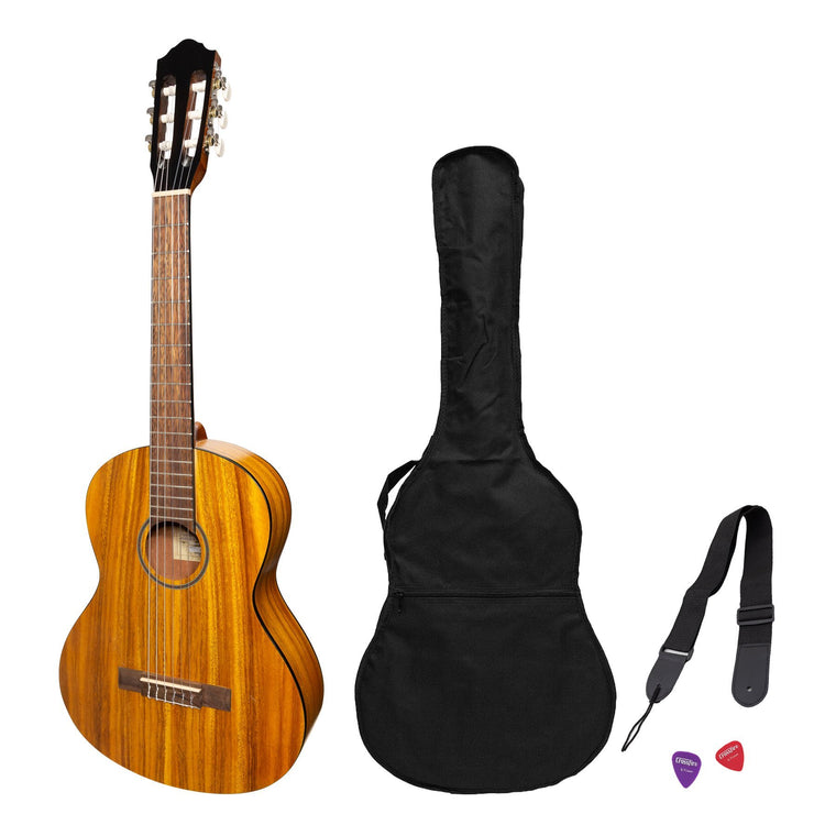 Martinez 3/4 Size Student Classical Guitar Pack with Built In Tuner (Koa)