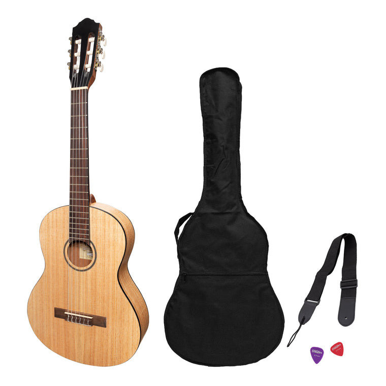 Martinez 3/4 Size Student Classical Guitar Pack with Built In Tuner (Mindi-Wood)