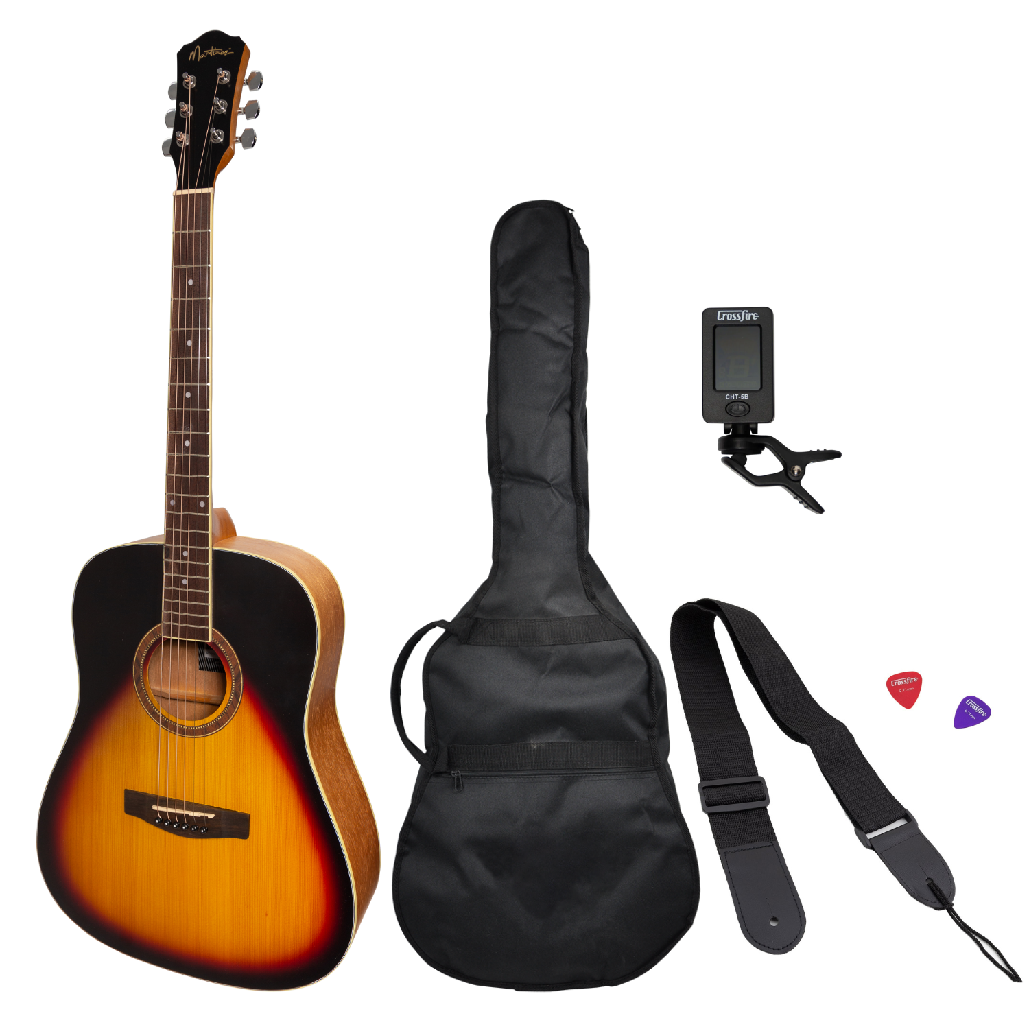 Martinez '41 Series' Dreadnought Acoustic Guitar Pack (Tobacco Sunburst)