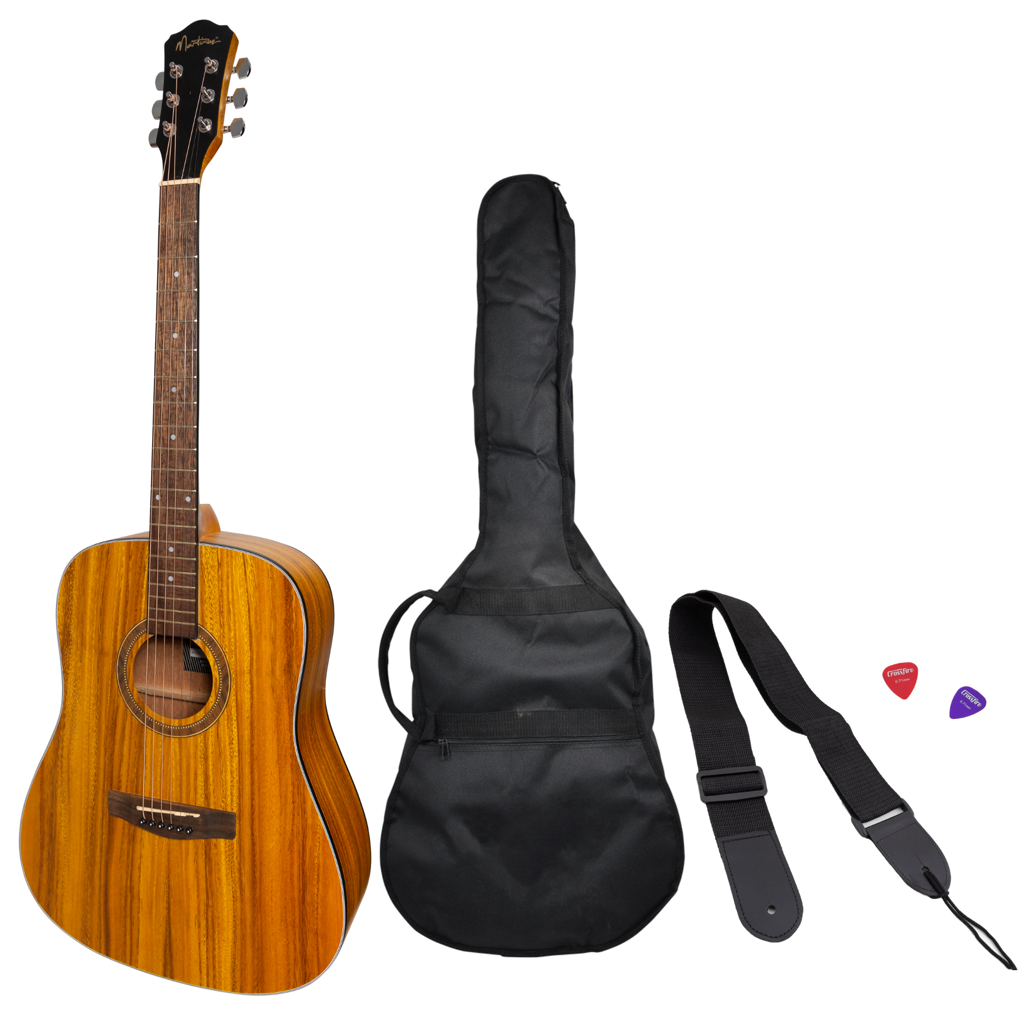 Martinez '41 Series' Dreadnought Acoustic Guitar Pack with Built-in Tuner (Koa)