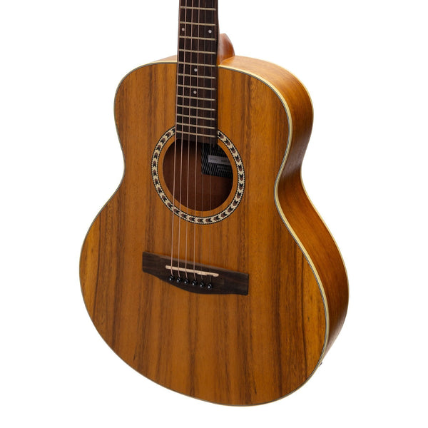 Martinez Acoustic-Electric Short Scale Guitar with Built-In Tuner (Koa)