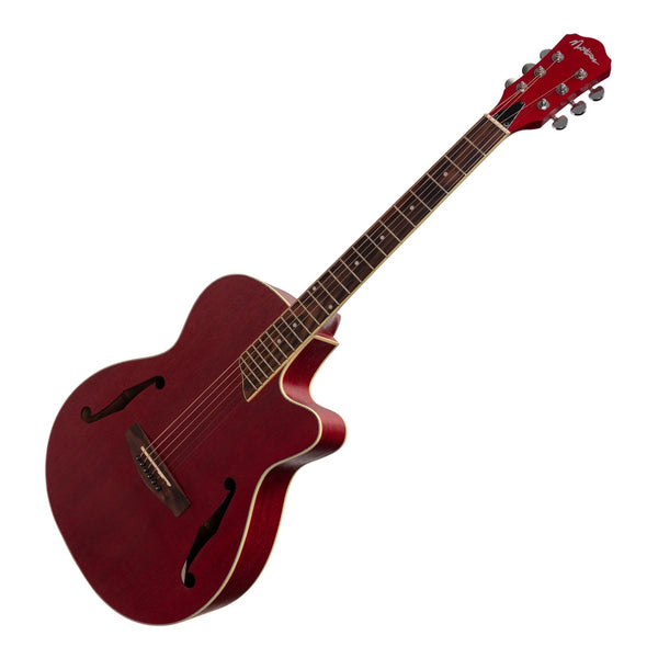 Martinez Jazz Hybrid Acoustic-Electric Small Body Cutaway Guitar (Red)