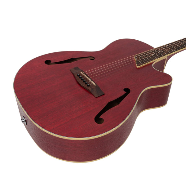 Martinez Jazz Hybrid Acoustic-Electric Small Body Cutaway Guitar (Red)