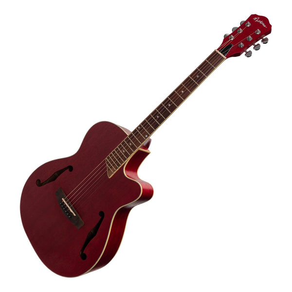 Martinez Jazz Hybrid Acoustic Small Body Cutaway Guitar (Red)