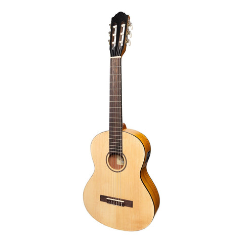 Martinez Left Handed 3/4 Size Student Classical Guitar Pack with Built In Tuner (Spruce/Koa)