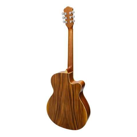 Martinez Left Handed Jazz Hybrid Acoustic-Electric Small Body Cutaway Guitar (Koa)