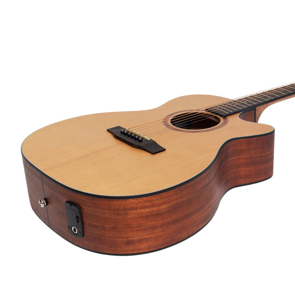 Martinez 'Natural Series' Cedar Top Acoustic-Electric Small Body Cutaway Guitar (Open Pore)