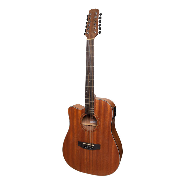 Martinez 'Natural Series' Left Handed Mahogany Top 12-String Acoustic-Electric Dreadnought Cutaway Guitar (Open Pore)