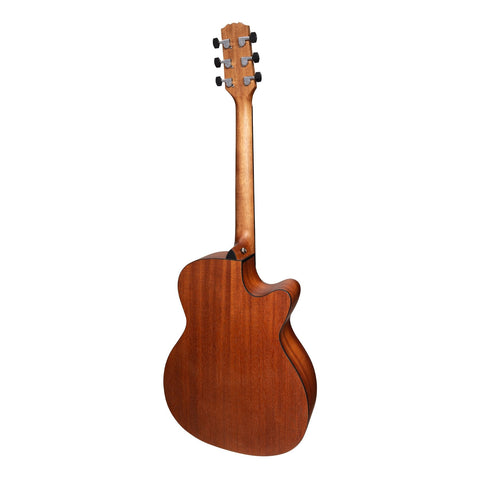 Martinez 'Natural Series' Left Handed Solid Mahogany Top Acoustic-Electric Small Body Cutaway Guitar (Open Pore)