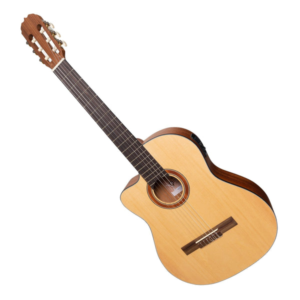 Martinez 'Natural Series' Left Handed Solid Spruce Top Acoustic-Electric Classical Cutaway Guitar (Open Pore)