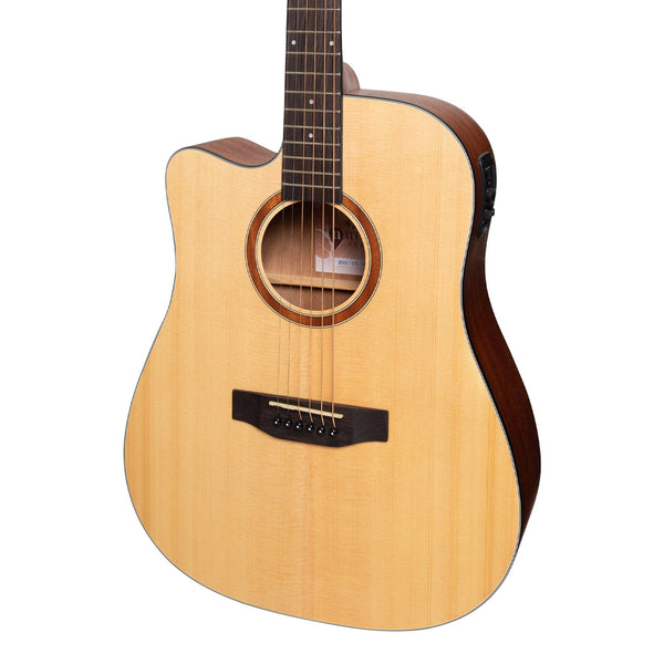 Martinez 'Natural Series' Left Handed Spruce Top Acoustic-Electric Dreadnought Cutaway Guitar (Open Pore)