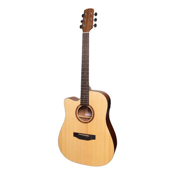 Martinez 'Natural Series' Left Handed Spruce Top Acoustic-Electric Dreadnought Cutaway Guitar (Open Pore)-MNDC-15L-SOP