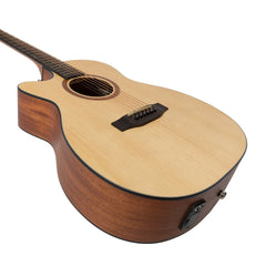 Martinez 'Natural Series' Left Handed Spruce Top Acoustic-Electric Small Body Cutaway Guitar (Open Pore)