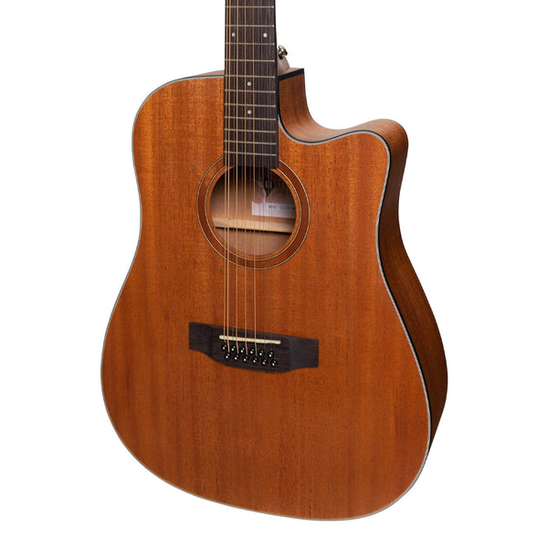 Martinez 'Natural Series' Mahogany Top 12-String Acoustic-Electric Dreadnought Cutaway Guitar (Open Pore)