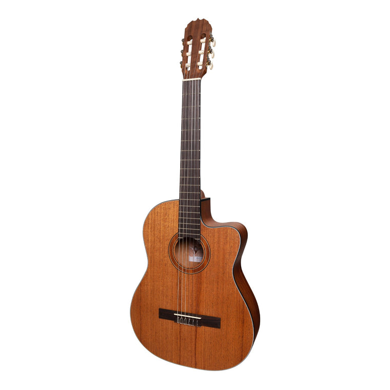 Martinez 'Natural Series' Solid Mahogany Top Acoustic-Electric Classical Cutaway Guitar (Open Pore)