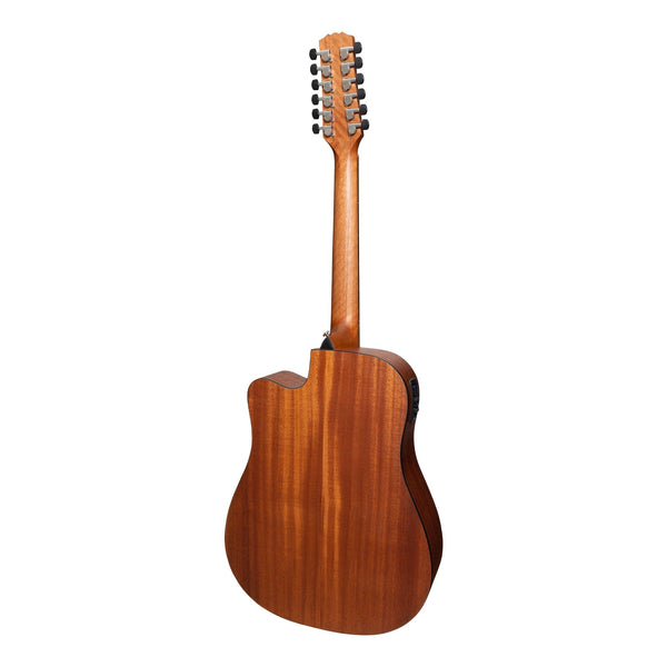 Martinez 'Natural Series' Solid Spruce Top 12-String Acoustic-Electric Dreadnought Cutaway Guitar (Open Pore)