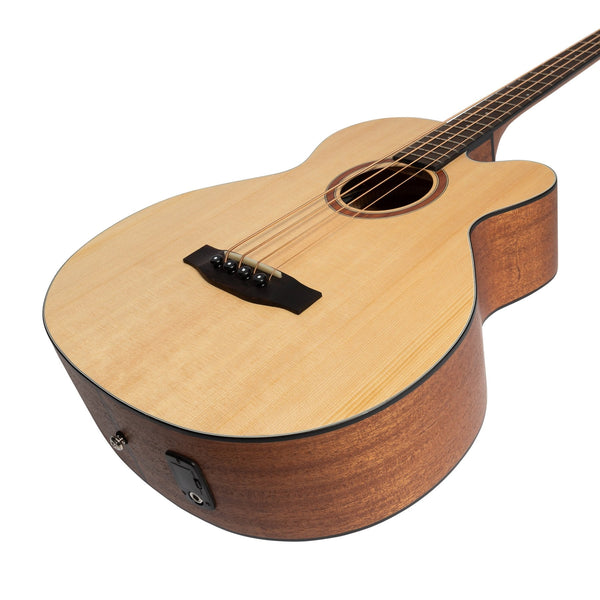 Martinez 'Natural Series' Solid Spruce Top Acoustic-Electric Cutaway Bass Guitar (Open Pore)